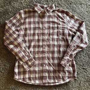 American Eagle Outfitters Red and White Casual Button Down Shirt